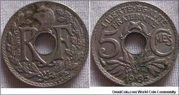 1935 5 centimes 57,221,000 minted, VF