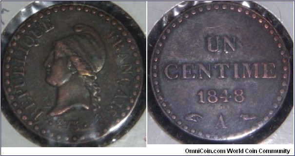 1 centime, Republic of France, Paris mint.