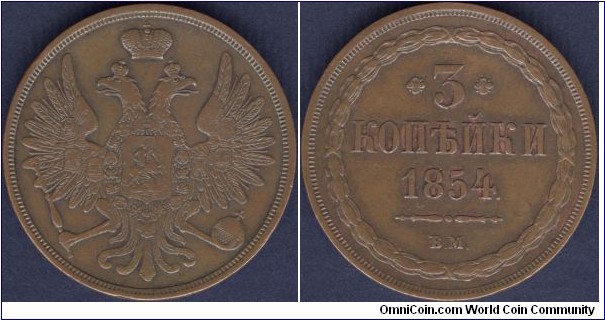 3 kopeken 1854 Warsaw Mint
