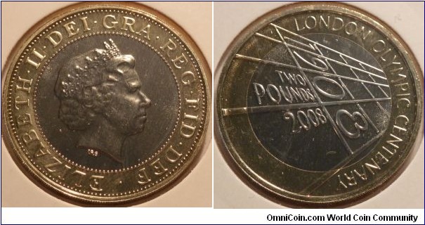 2£ Pounds, 1908-2008 Olympic Games Centenary in London, Bimetal