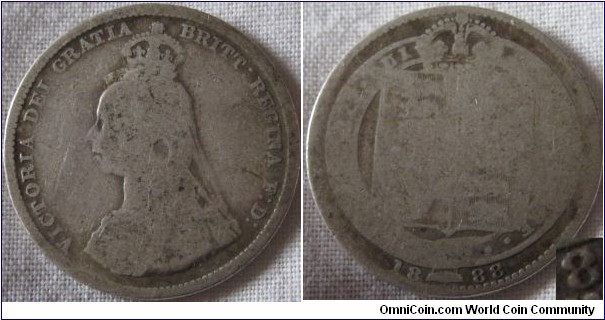 1888 shilling fair grade, but it does have last 8 over 7 as you can see the corner of it on the right of the 8