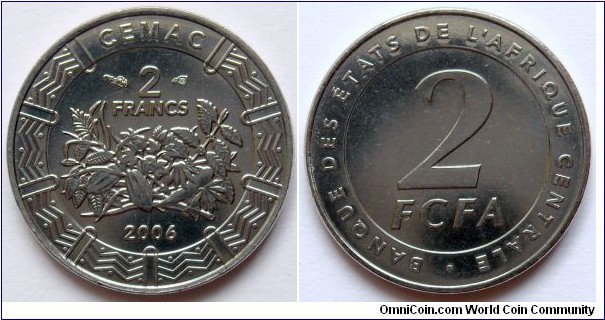 2 francs CFA.
2006, Central African States.