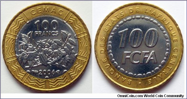 100 francs CFA.
2006, Central African States. Bimetal.