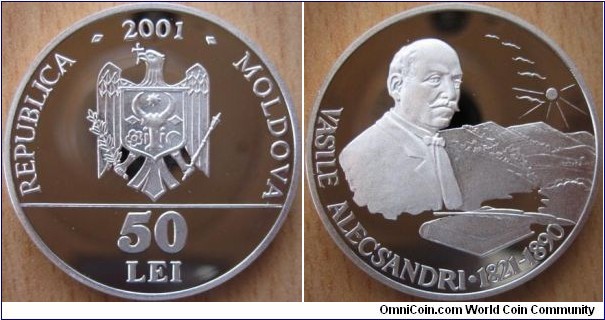 50 Lei - Vasile Alecsandri - 16.5 g Ag .925 Proof - mintage 1,000