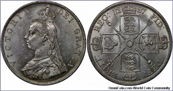Double florin, roman I, obverse shows scattered routine ticks & scuffs, reverse better, practically uncirculated.
