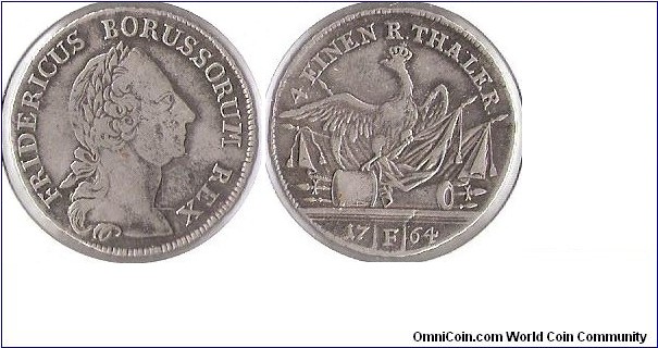 German State of Prussia.  Mint Mark F - Magdeburg.  1/4 Thaler