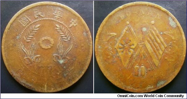China Henan province 1912 20 cash. Struck in red copper. Weight: 9.9g. 
