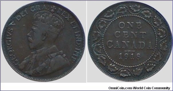 Canada 1 cent, 1918 (1912-1920) Large cent