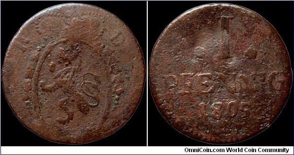 1805 1 Pfennig, Hesse-Darmstadt.

Though it's pretty much a filler it is in fact a *rare* filler.