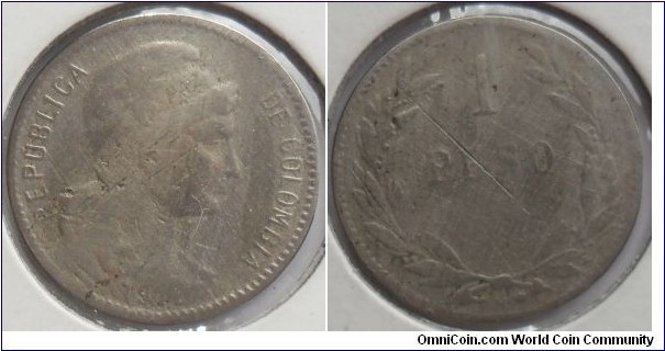 COLOMBIA 1 PESO 1912 2 GM 17MM  CAT 145-5