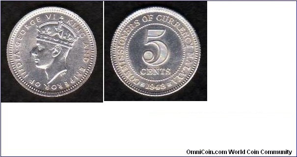 Malaya 1943 KM#3a 5 Cents