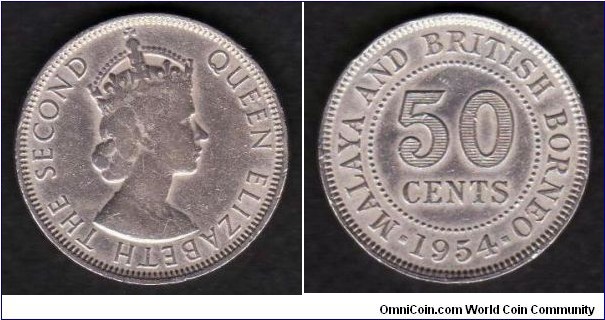 Malaya & British Borneo 50 Cents 1954 KM#4.1 