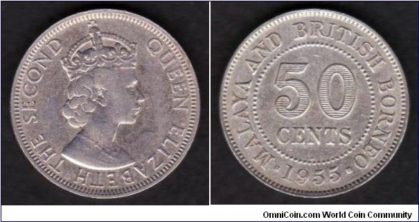 Malaya & British Borneo 50 Cents 1955H KM#4.1 