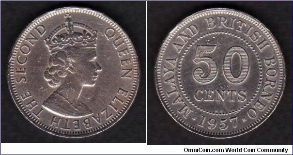 Malaya & British Borneo  50 Cents 1957KN KM#4.1