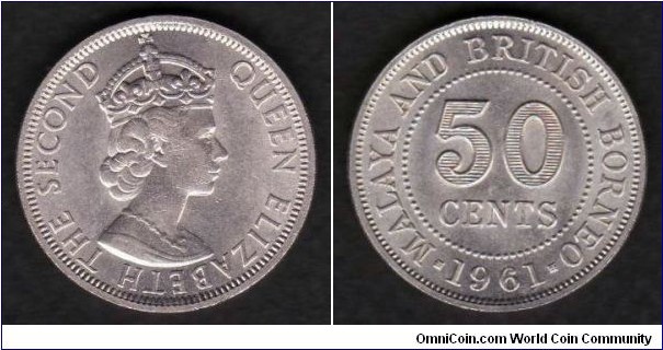 Malaya & British Borneo 1961 KM#4.1 50 Cents