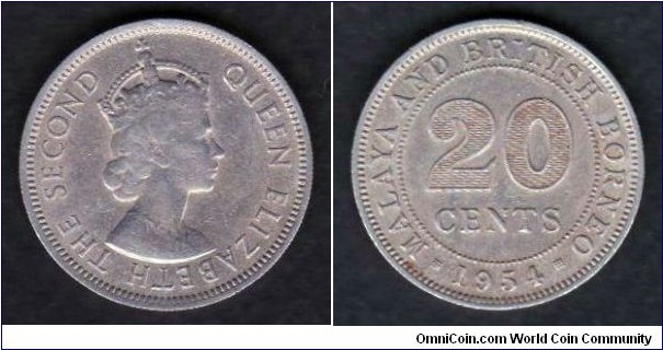 Malaya & British Borneo 1954 KM#3 20 Cents