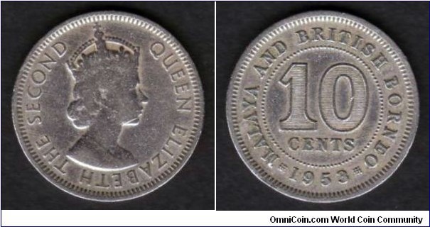 Malaya & British Borneo 1953 KM#2 10 Cents