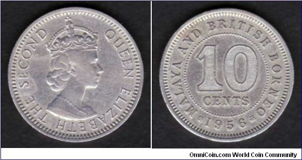Malaya & British Borneo 1956 KM#2 10 Cents