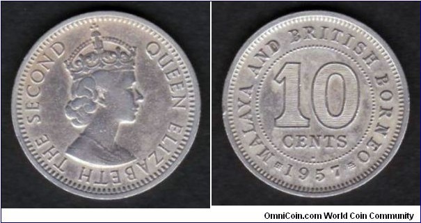 Malaya & British Borneo 1957 H KM#2 10 Cents