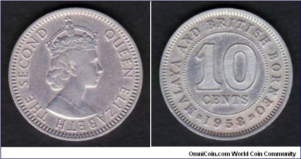 Malaya & British Borneo 1958 KM#2 10 Cents