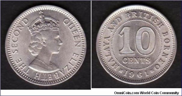 Malaya & British Borneo 1961 KM#2 10 Cents