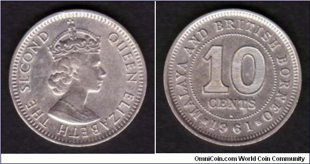 Malaya & British Borneo 1961 H KM#2 10 Cents
