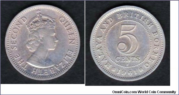 Malaya & British Borneo 5 Cents 1961H KM#1