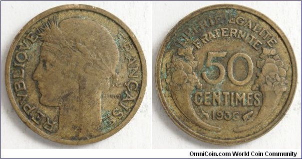 50 Centimes, 18mm, 2gr, Mint Paris