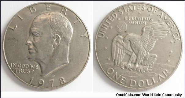 1 Eisenhower Silver Dollar, 38.1mm, 22.68g, Outer Layers: 75.0% Cu, 25.0% Ni, Core: 100% Cu