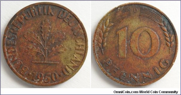 10 Pfennig, 21.5 mm, 4.0 g, Brass plated Steel