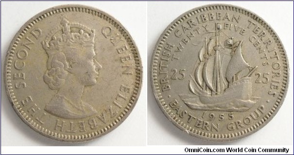 25 Cents, British West Indies, 18.01 mm, 2.57 g, Copper-nickel