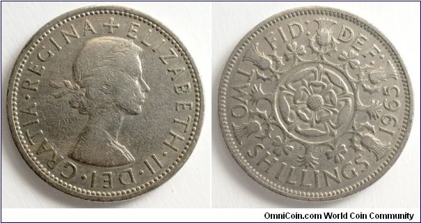 2 Shillings, Elizabeth II, 1st Portrait, 28.52 mm, 11.3 g, Cupro-nickel