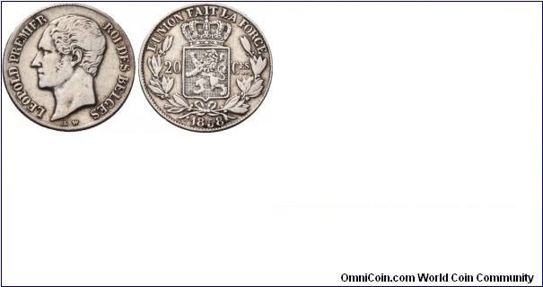 belgium 20 centimes 1858 RRR