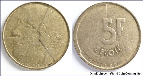 5 Francs, Baudouin I, 24 mm, 5.51g, Brass or Aluminium-bronze