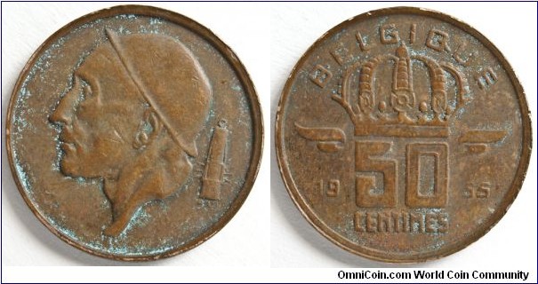 50 Centimes, Baudouin I, 19.5mm, 2.77g, Bronze