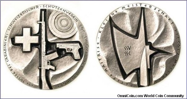 1995 Schweizerischer Schützenverein 
Meisterschafts Medal. Silver plated. 40 MM