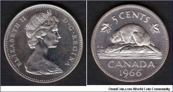 Canada 1966 KM#60.1 5 Cents