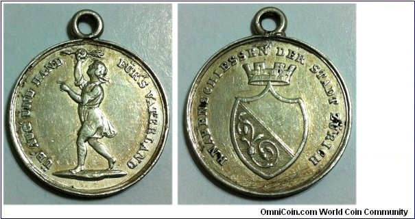 Swiss Zurich Knabenschiessen Medaille, Silver 25 MM engraved by Jakoc Friedrich Aberli.