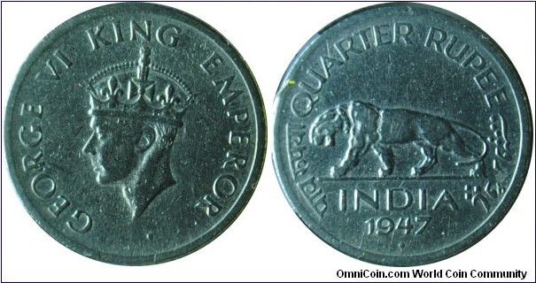 India (British) 0.25rupee George VI 1947