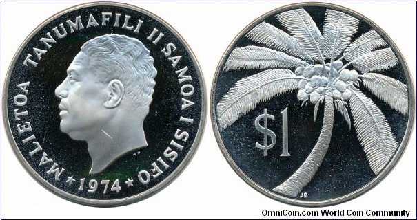 Tala (Dollar), 31.15g, 38.8mm, 0.925 silver, .9263 oz. ASW. Rev. Coconut palm