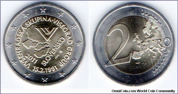 2 euros 
20th Anniversary of Foundation of the Visegrád Group