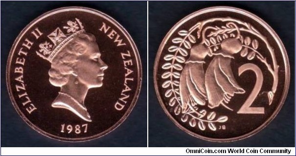 New Zealand 1987 KM#59 2 Cents Proof