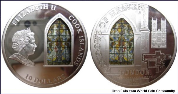 10 Dollars - Westminster Abbey - 50 g Ag .999 Proof (with stained glass) - mintage 2,000