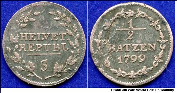 5 rappen / 1/2 batzen.
Helvetische Republik (1798-1803).


Billon.
