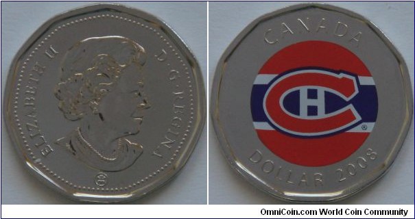 Canada, 1 dollar, 2008 From Montreal Canadiens NHL Coin Set, Coloured coin