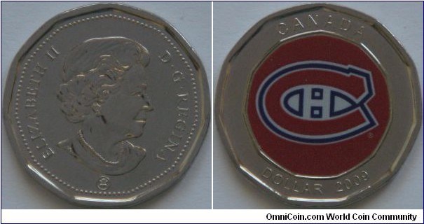 Canada, 1 dollar, 2009  From NHL Montreal Canadiens Mini Puck Keychain, Coloured coin