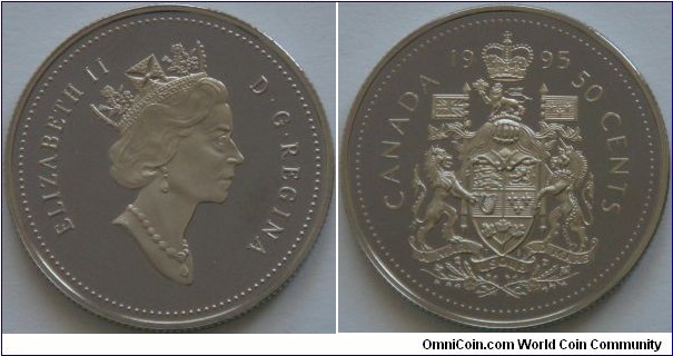 Canada, 50 cents, 1995 (1993-1996) Regulation Coin Coat of Arms, Frosted Nickel
