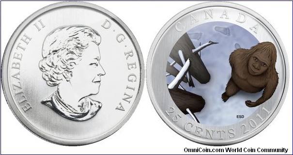 Canada, 25 cents, 2011 Sasquatch, Coloured coin