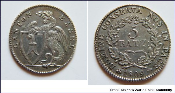Swiss Basel 5 Batzen, Silver 28 MM