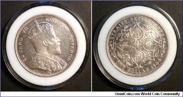 Straits Settlements King Edward VII. 1904 $1.00 Silver Frosted